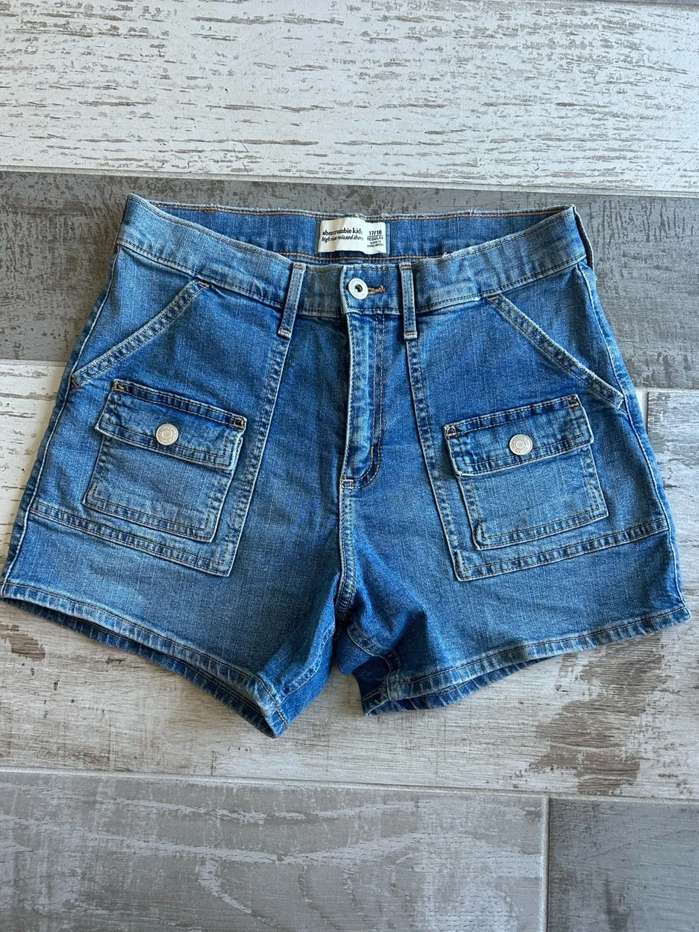Bundle of 2 Abercrombie Kids Mid-Rise High-Rise Jean Shorts Girls Size 17/18